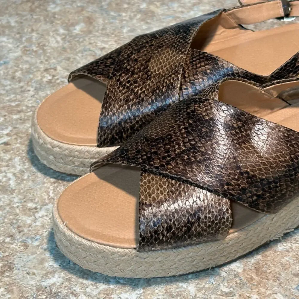 Ann Taylor LOFT Espadrille Snake Print Criss Cross Platform Sandals Size 10